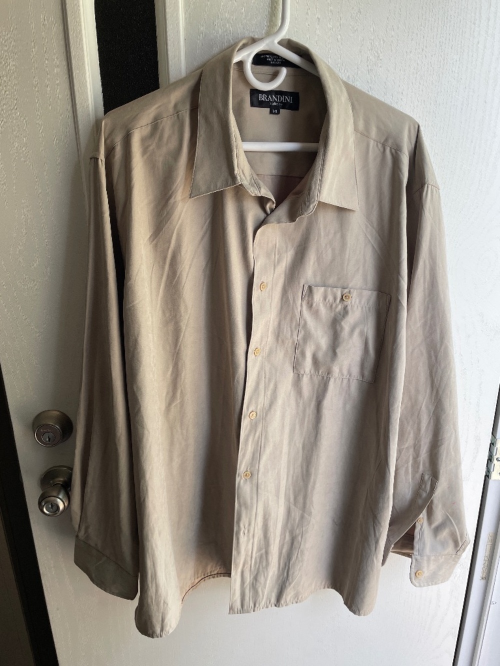 Brandini Beige/Sage Microfiber Polyester Nylon Long Sleeve Button-Up Shirt - XXL